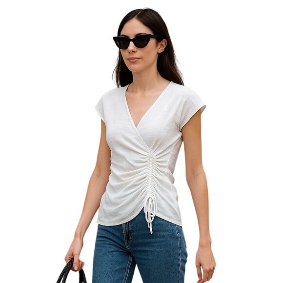 Max Studio Tops - Max Studio White Ruched Wrap-Front Sleeveless Top | Small | NWT